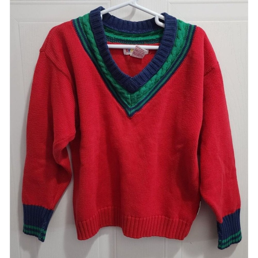 Vintage Gymboree Retro Long Sleeve Knit Pullover Sweater Rainbow Tag Red Size L